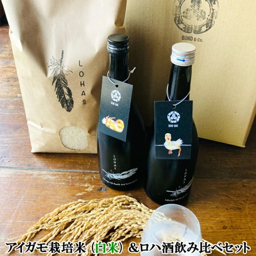 アイガモ栽培米 (白米) とロハ酒飲み比べセット｜米 こめ ごはん 地酒